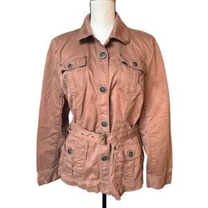 NAUTICA Utility Jacket Button Up Brown Belted Vent Women's Size 16 - XL Cotton